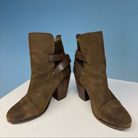 rag & bone Shoes - RAG & BONE Sz 38 Harrow Suede Tan Brown Booties w/  Straps Stalked 3.5” Heel